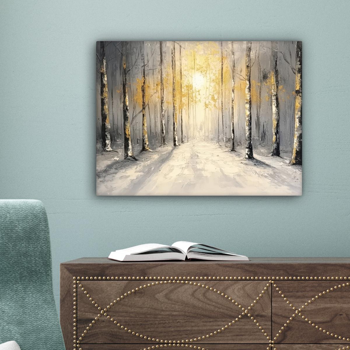 LEINWANDBILD Winter - Abstrakt - Schnee - Natur - Sonne Wandbild 40x30 cm - Grau, Textil (40/30cm) - MuchoWow
