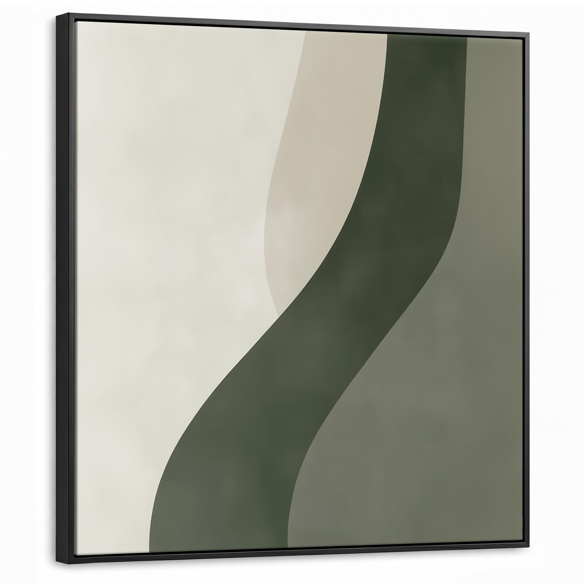 LEINWAND Bilder mit Rahmen - Japandi - Grün - Abstrakt - Modern - 90x90 - Salbeigrün, Textil (90/90cm) - MuchoWow