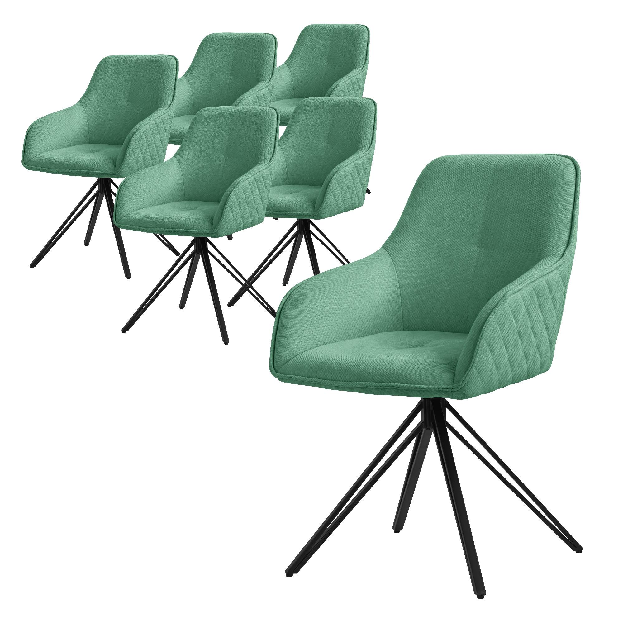 ESSZIMMERSTUHL 6er Set drehbar Grün Webstoff - Schwarz/Grün, Textil/Metall (61/84.5/57cm) - ML-DESIGN