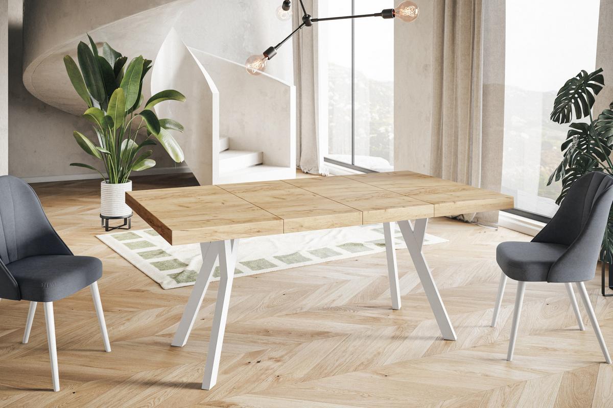 QUADRATISCHER Esstisch ausziehbar – Moderner Wohnzimmertisch und Küchentisch – Tisch mit Holzbeinen, Durchmesser 120 cm - 220 cm - Farbe Craft - Braun/Weiß, Holzwerkstoff (120/120/77cm) - Alpi-Möbel