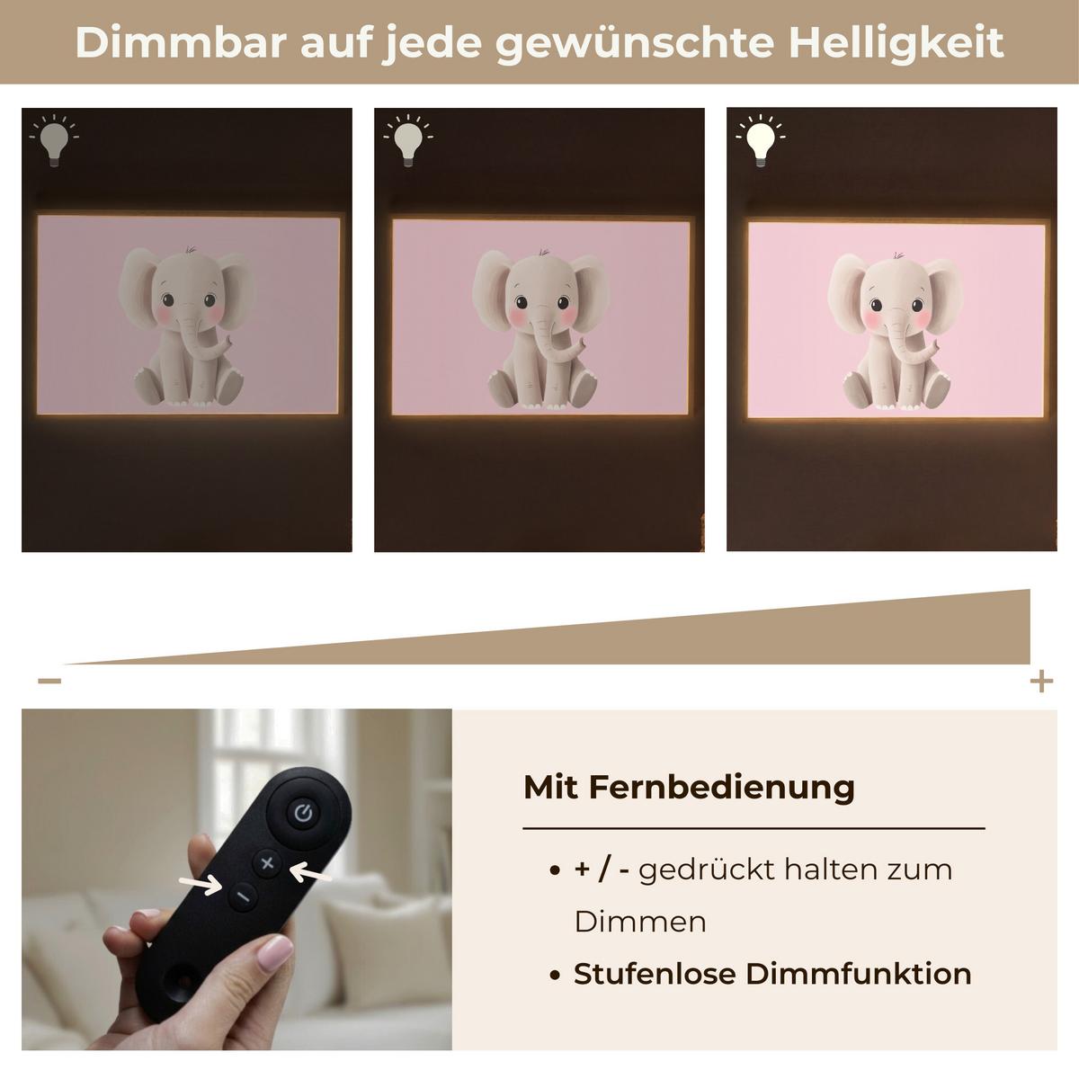 WANDLEUCHTE MIT AKKU Elefant - Baby - Rosa - Cartoon 100x70 cm - Hellrosa, Holzwerkstoff (100/70/8cm) - OnlyWow
