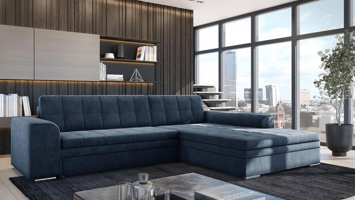 ECKSOFA Lusaka Mit Schlaffunktion - Dunkelblau, Holzwerkstoff/Textil (198/292cm) - Fun Möbel