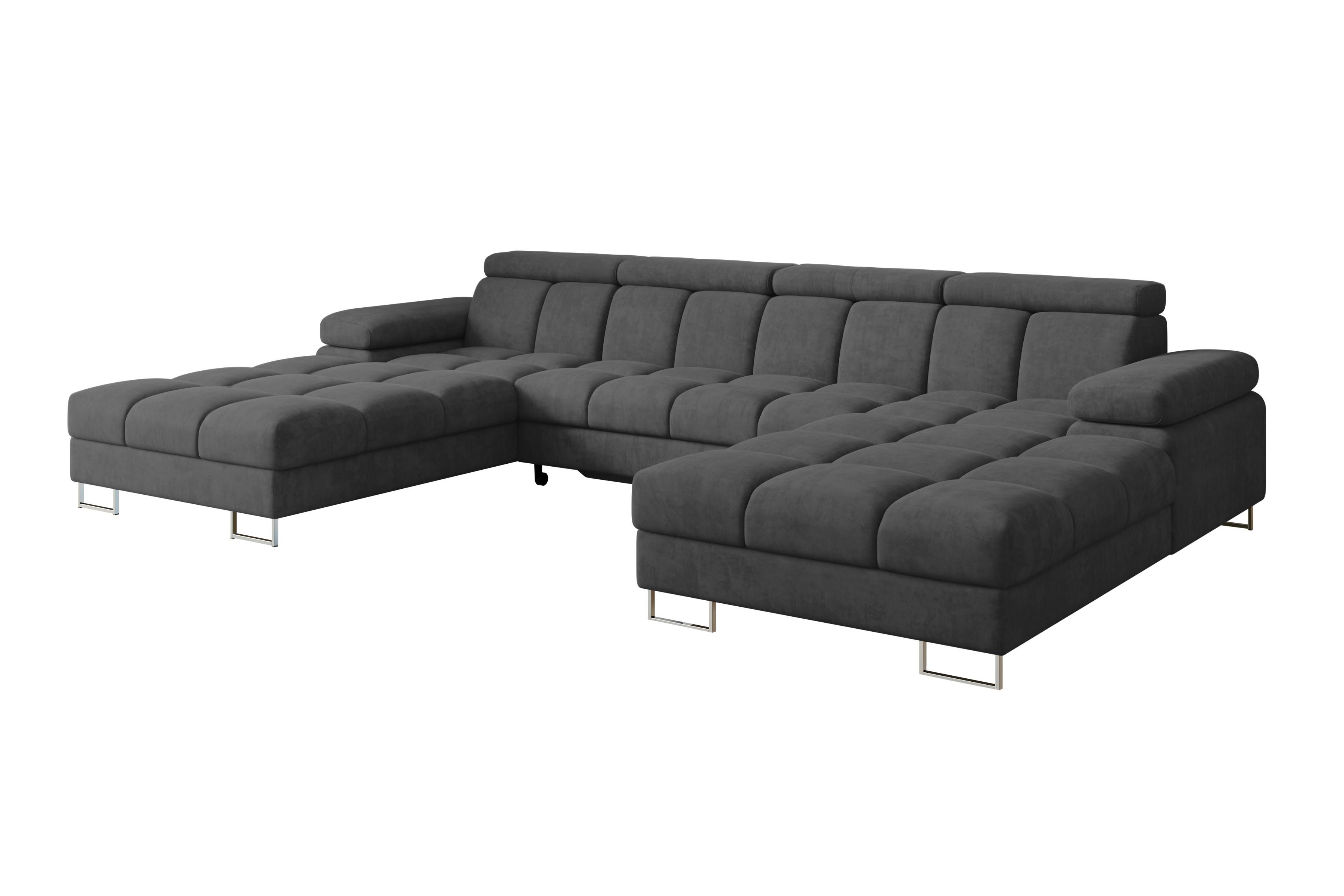 WOHNLANDSCHAFT mit Schlaffunktion und Bettkasten COMA U2 345x203x79 Dunkelgrau Velours - Dunkelgrau, Holzwerkstoff/Textil (345/79/203cm) - ALTDECOR