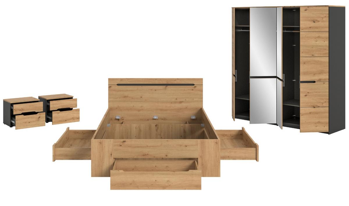 SCHLAFZIMMER Eiche Artisan, grau 4-teilig, Komplettset mit viel Stauraum - Eiche Artisan/Grau, Glas/Holzwerkstoff - Inn.Furn