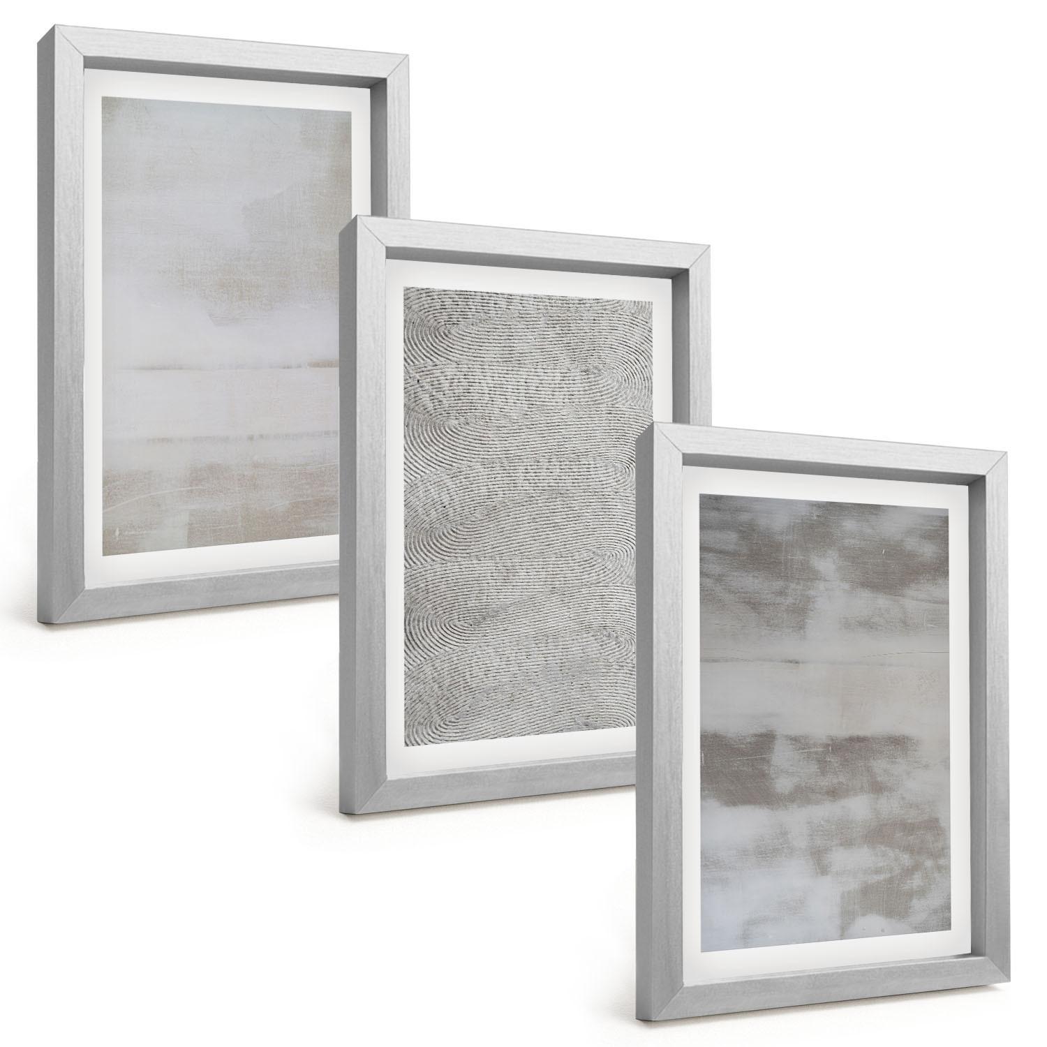 BILDER SET 3er Set - 20x30 cm Silberner Rahmen - Moderne minimalistische Texturen - Silberfarben, Kunststoff (20/30cm) - TULUP
