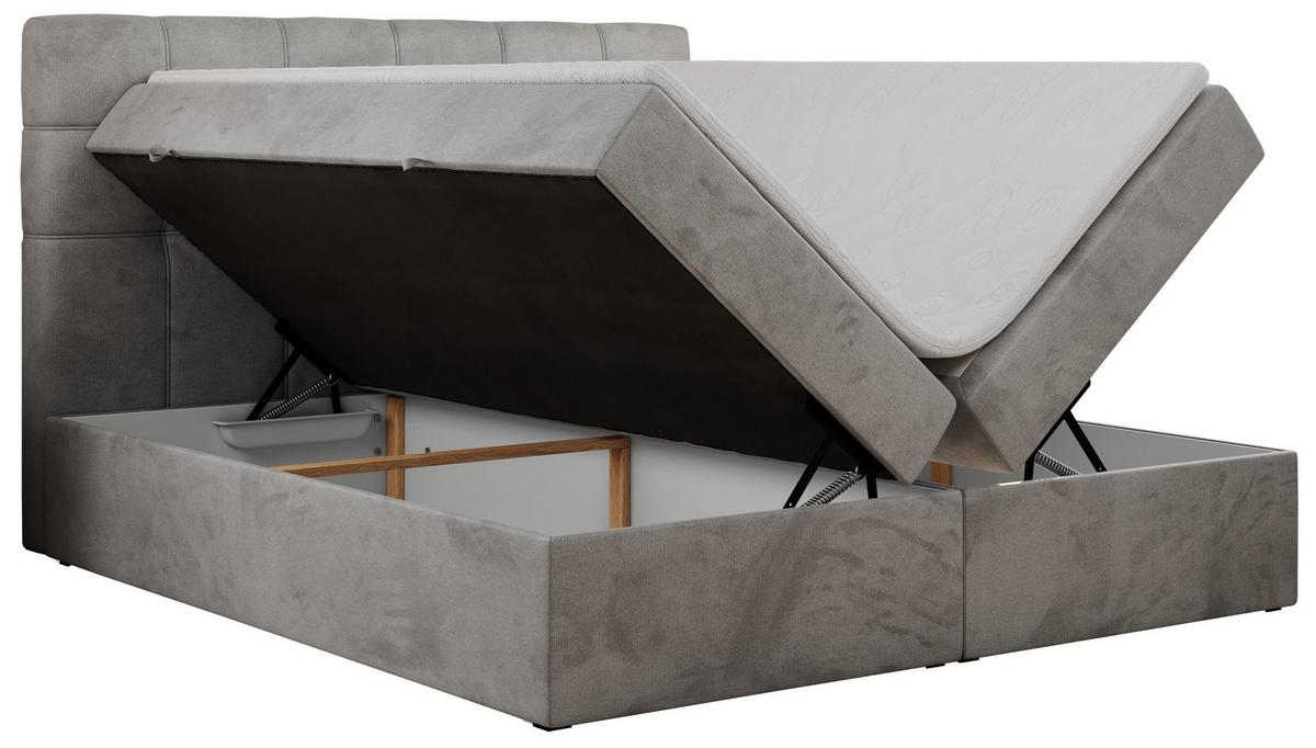 BOXBETT ERNI 160/200 - Hellgrau Velvet - H3 - Hellgrau, Holz/Textil (160/200cm) - MKS