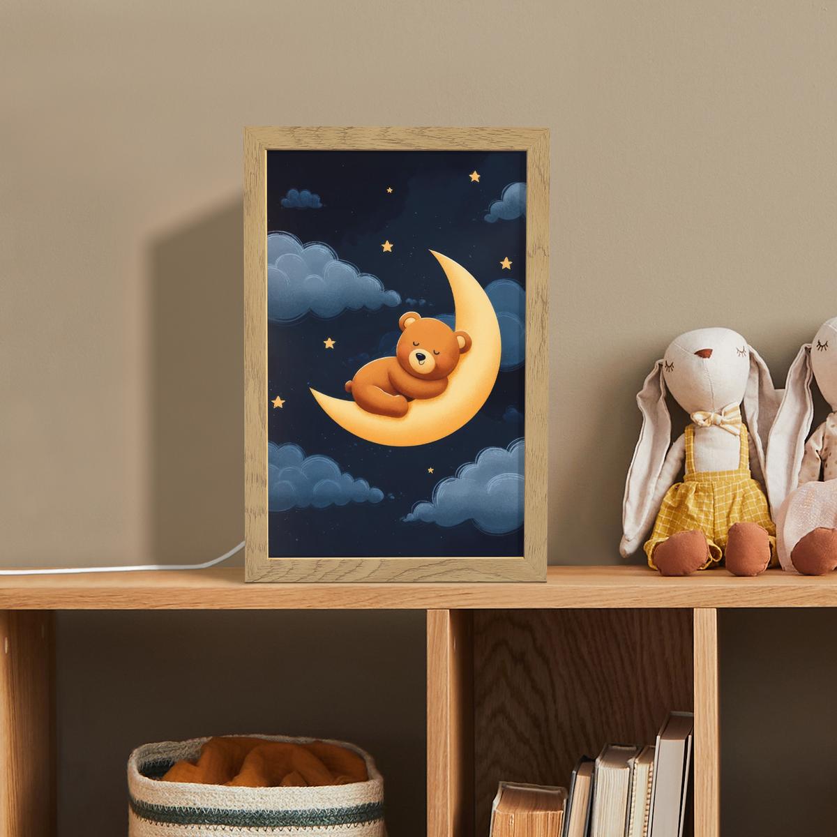NACHTTISCHLAMPE Teddybär - Mond - Wolken - Sterne 20x30 cm - Dunkelblau, Holzwerkstoff (8/20/30cm) - OnlyWow