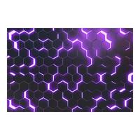 FOTOTAPETE Strukturierte Hexagone mit Neonlicht in Lila 432/290 cm - Schwarz, Papier (432/290cm) - Bilderwelten