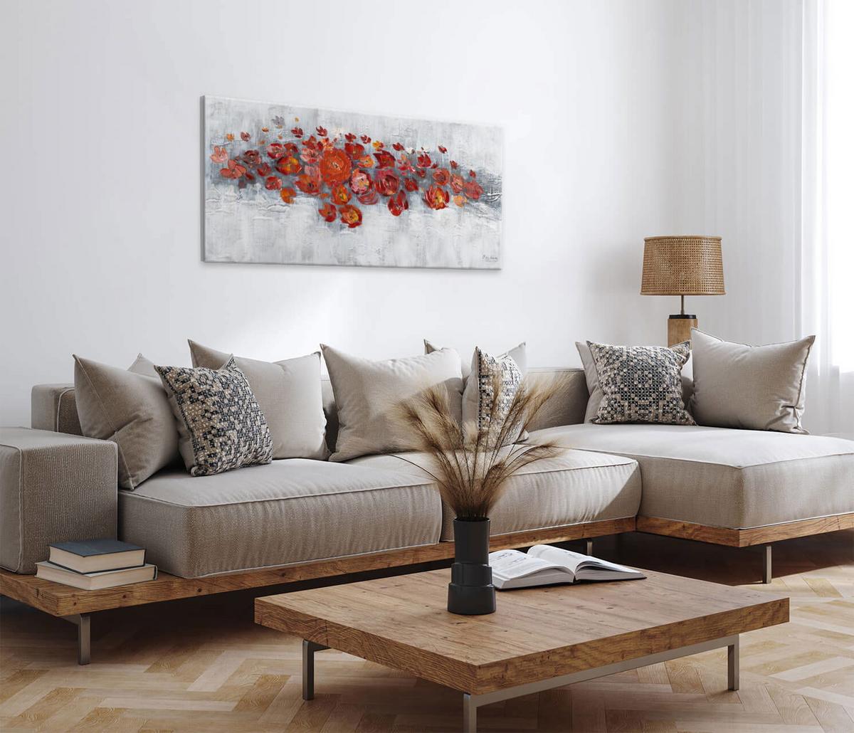 ÖLGEMÄLDE 120/60 cm - Rot/Grau, Holz/Textil (120/60cm) - KUNSTLOFT