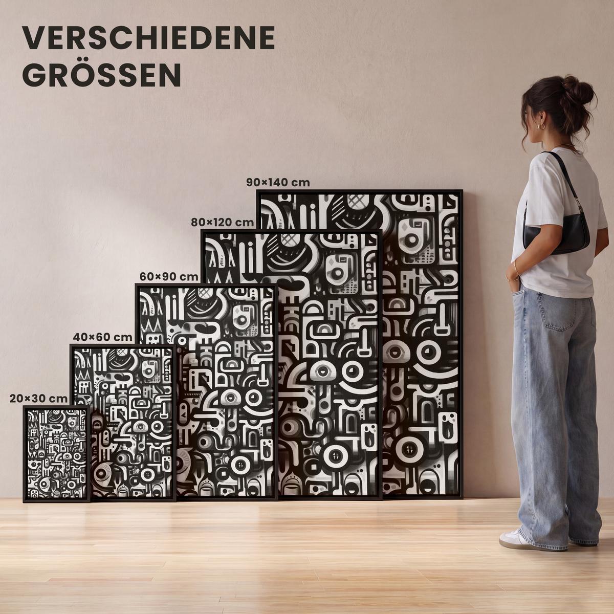LEINWAND Bilder mit Rahmen - Symbole - Abstrakt - Grafik - Schwarz - 60x90 - Schwarz, Textil (60/90cm) - MuchoWow