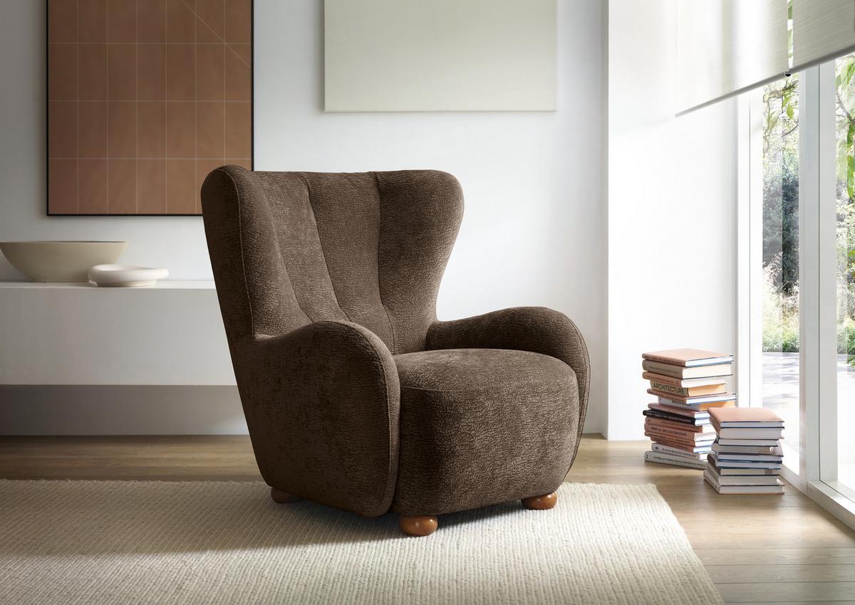 SESSEL MIST, Polstersessel Klassisch Loungesessel, Chenille-Stoff Braun - Braun, Holz/Holzwerkstoff (88/91/100cm) - MASSENO