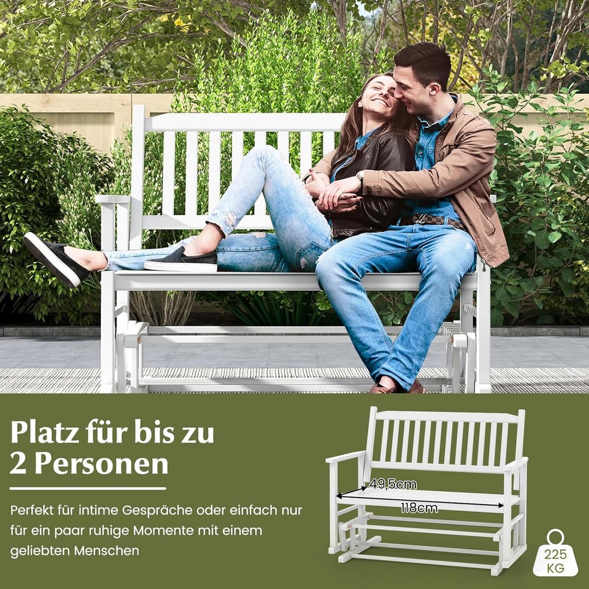 SCHAUKELBANK Weiß - Weiß, Holz (126/100/68cm) - COSTWAY