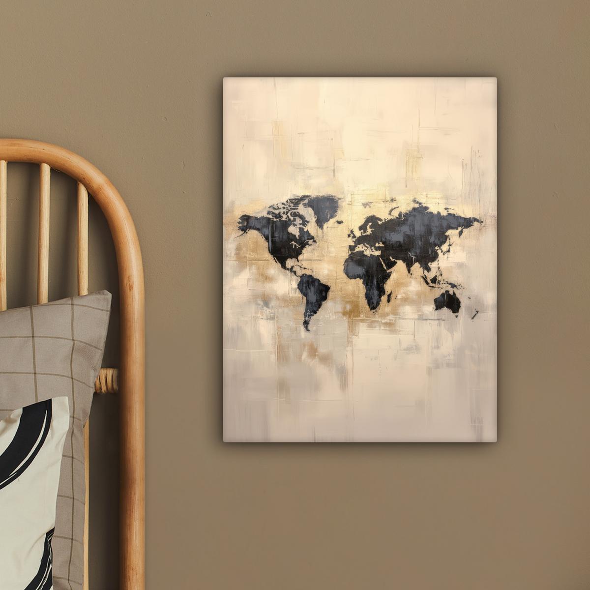 LEINWANDBILD Weltkarte - Gold - Schwarz - Abstrakt Room Decor 30x40 cm - Kupferfarben, Textil (30/40cm) - MuchoWow