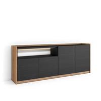 SIDEBOARD, Schwarz und Eiche, 207/37/80cm, mit Led - Schwarz, Holzwerkstoff (207/80/37cm) - Skraut Home