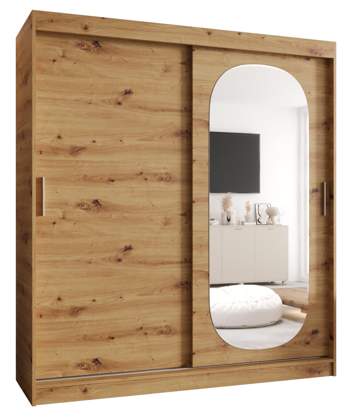 SCHIEBETÜRENSCHRANK mit Spiegel ROYAL 200/180/62 2-türig - Silberfarben/Eiche Artisan, Holz (180/62/180cm) - MÖBEL KRYSPOL
