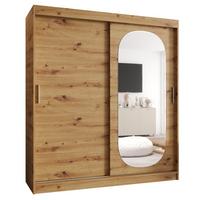 SCHIEBETÜRENSCHRANK mit Spiegel ROYAL 200/180/62 2-türig - Silberfarben/Eiche Artisan, Holz (180/62/180cm) - MÖBEL KRYSPOL
