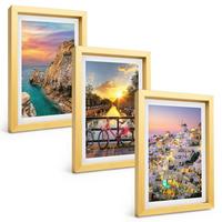 BILDER SET 3er Set - 20x30 cm Goldrahmen - Sonnenuntergang am Meer - Goldfarben, Kunststoff (20/30cm) - TULUP