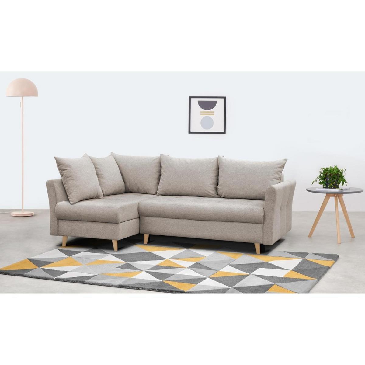 ECKSCHLAFSOFA Neron mit 2 Bettkasten und Beine in Buchefarbe, Beige, links - Beige/Buchefarben, Textil (233/148cm) - Beautysofa