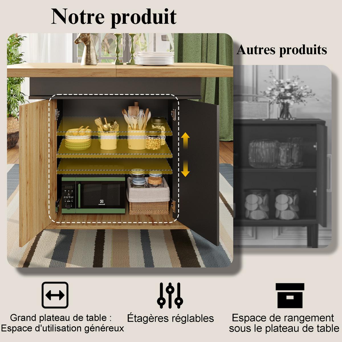 ESSTISCH Ausziehbar 110-140cm Schwarz & Natur Teleskoptisch mit Stauraum - Naturfarben, Holzwerkstoff (80/110/75cm) - Urban Meuble