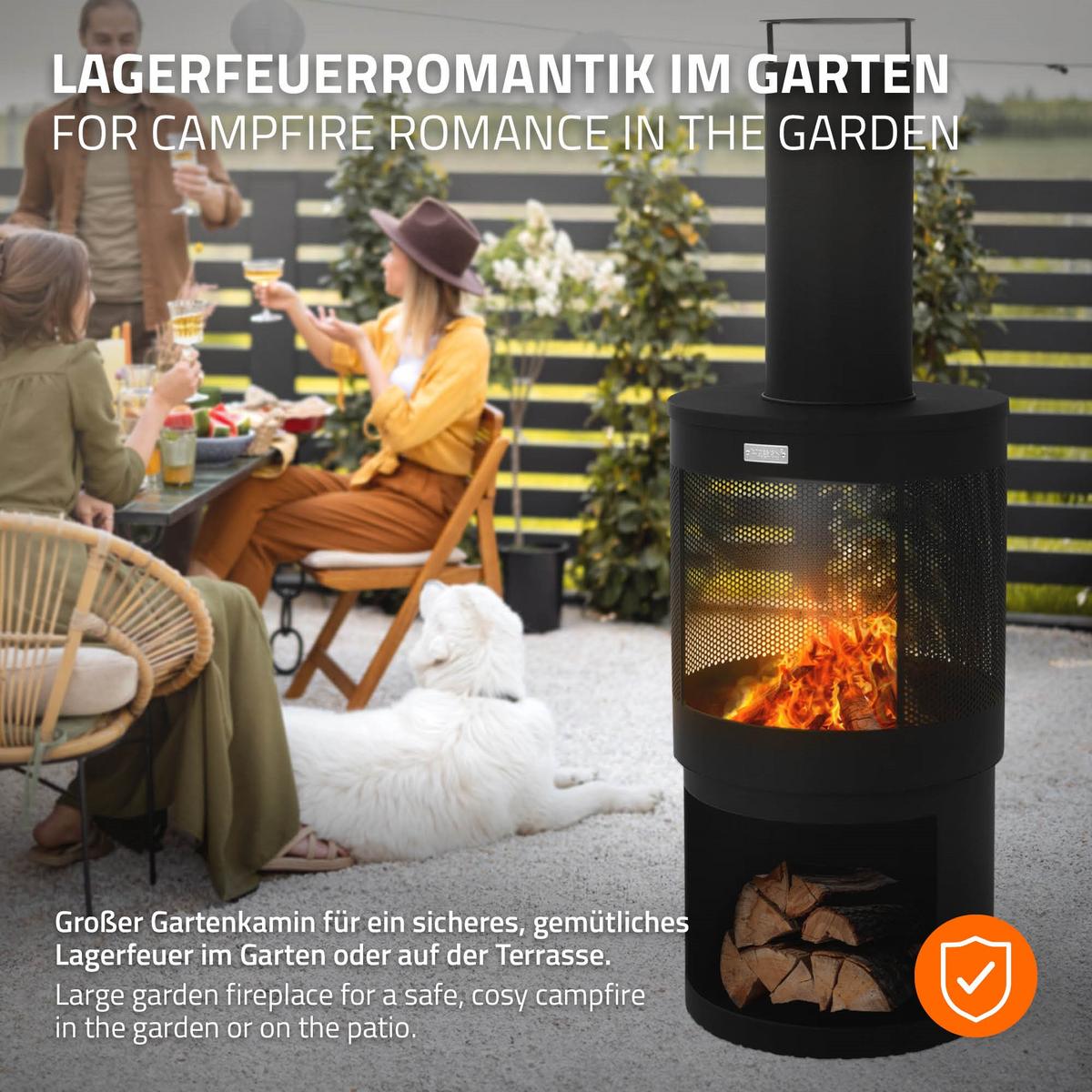 GARTENKAMIN 131x45 cm Schwarz - Schwarz, Metall (45/131/45cm) - ML-DESIGN