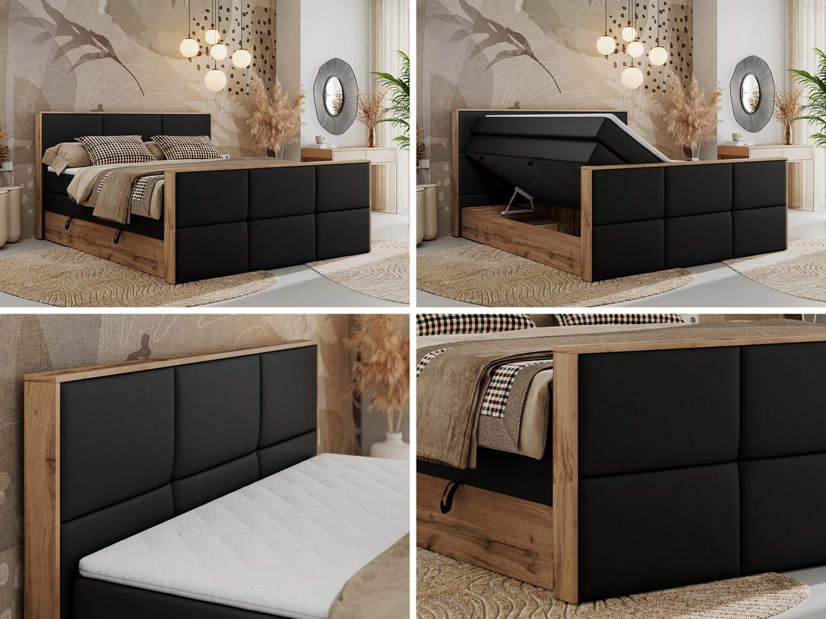 BOXSPRINGBETT ALBERO 2 KING DUO 140/200 Schwarz Kunstleder - H3 - Schwarz, Holz/Textil (140/200cm) - MKS