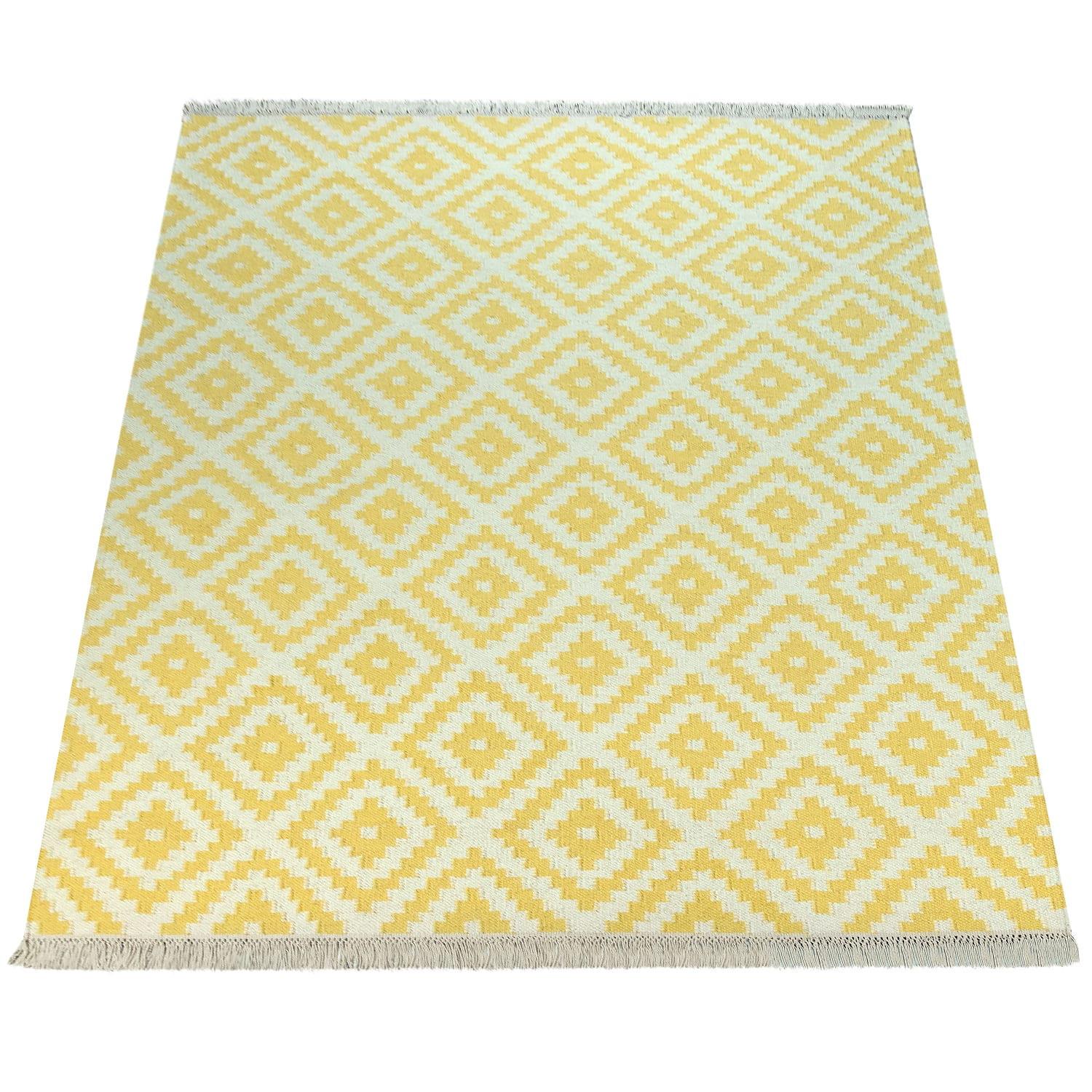 WOLLTEPPICH handgewebt, mit Rautenmuster, Gelb, 160 x 230 cm - Gelb, Textil (230/160cm) - KADIMA DESIGN