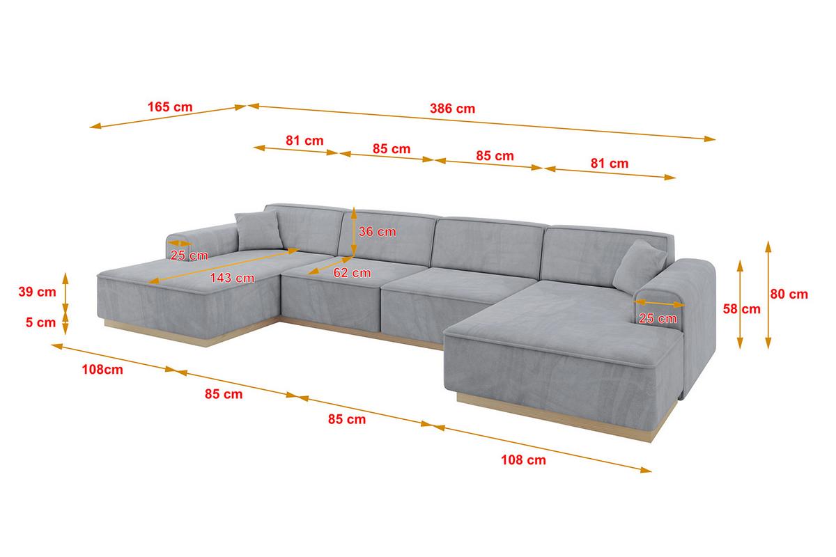 WOHNLANDSCHAFT IREA-U2 - 386x165x80 cm Grau - Titanfarben, Holzwerkstoff/Textil (386/80/165cm) - ALTDECOR