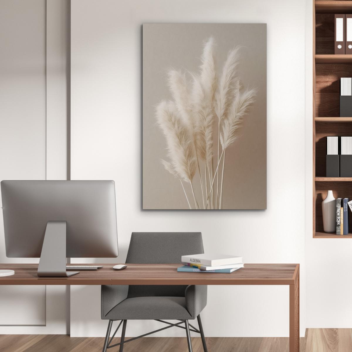 AKUSTIKBILD Pampasgras - Federn - Pastell - Weiß Wanddeko 60x90 cm - Naturfarben, Kunststoff (60/90/0.9cm) - MuchoWow