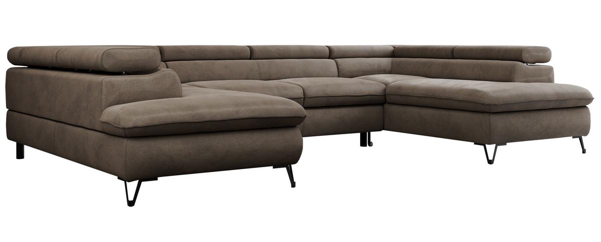 WOHNLANDSCHAFT PEDRO U Velvet Braun - Schwarz/Braun, Textil/Metall (346/76/208cm) - MKS