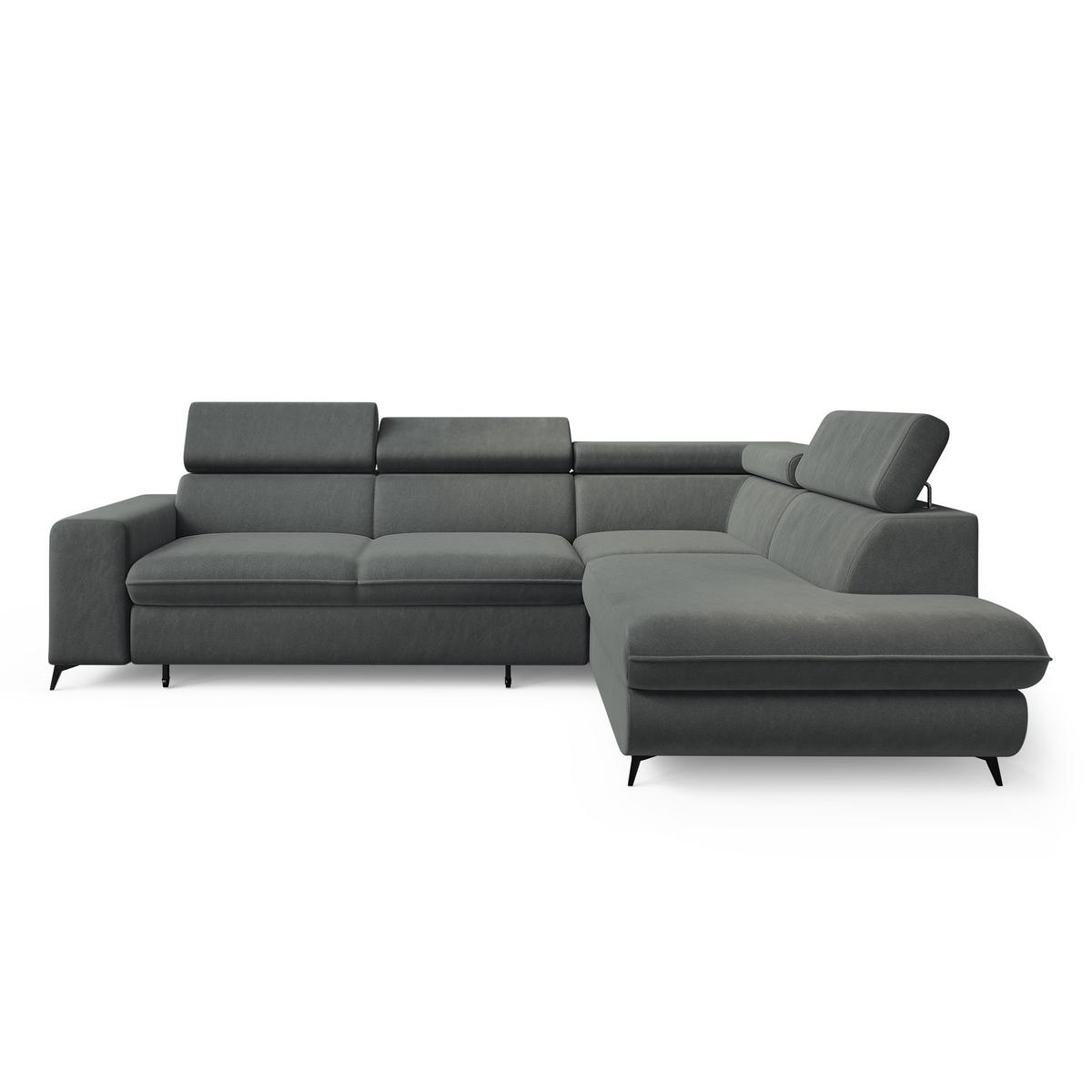 ECKSOFA VELISS Grau Veloursstoff mit Schlaffunktion - Grau, Holz (255/193cm) - MASSENO