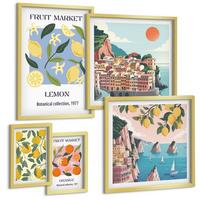 BILDER SET 5er Set - 50x50 cm & 20x30 cm & 40x60 cm Goldrahmen - Italienische Zitronenurlaube Capri - Goldfarben, Kunststoff (40/60cm) - TULUP