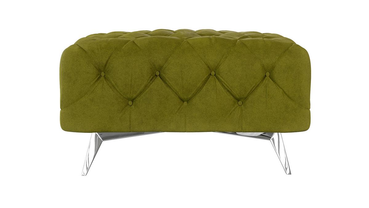 HOCKER Chesterfield Laura Olive Samt - Silberfarben/Olivgrün, Holz/Textil (80/45/80cm) - S-Style Möbel
