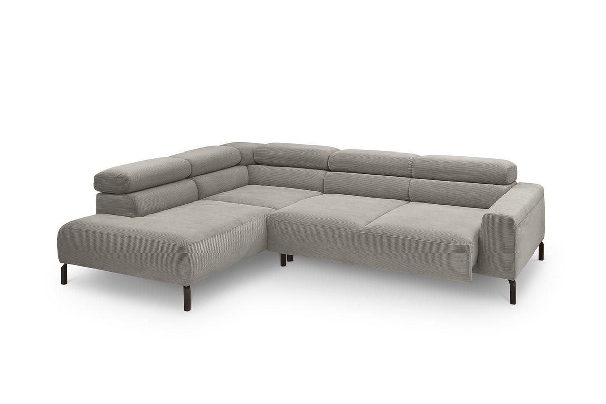 ECKSOFA MIT MOTORISCHEM SITZVORZUG DELIA Grau Cord Relaxfunktion - Schwarz/Grau, Textil/Metall (276/219cm) - KAWOLA