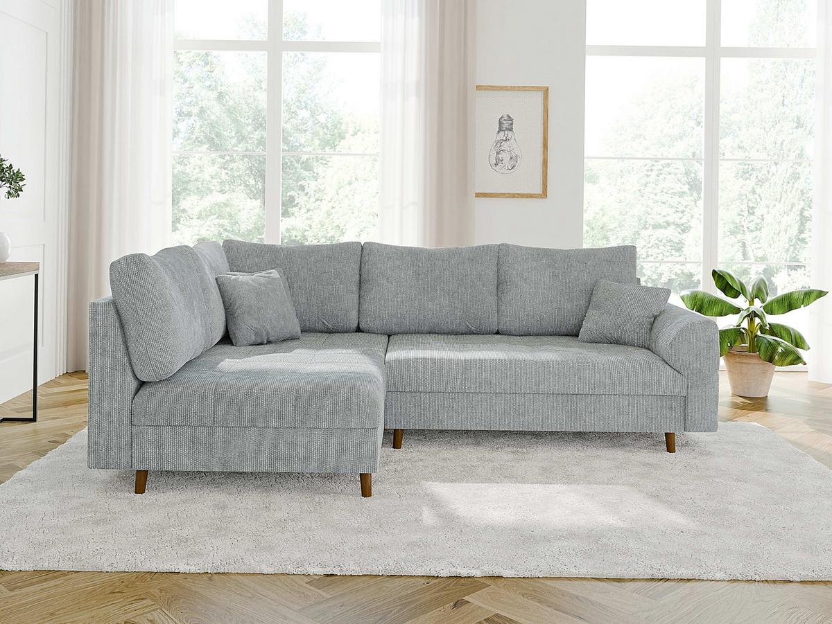 ECKSOFA inkl. Hocker Sigurd Hellgrau Chenille - Ottomane links - Hellgrau/Braun, Holz/Textil (231/161cm) - S-Style Möbel