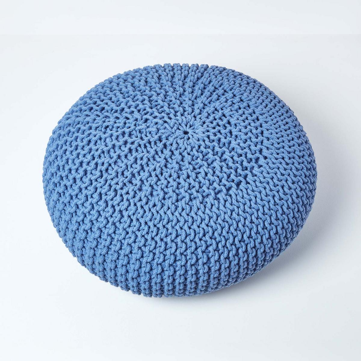 STRICK-POUF blau, Bodenkissen rund 70/70/23 cm - Blau, Textil (70/23/70cm) - Homescapes