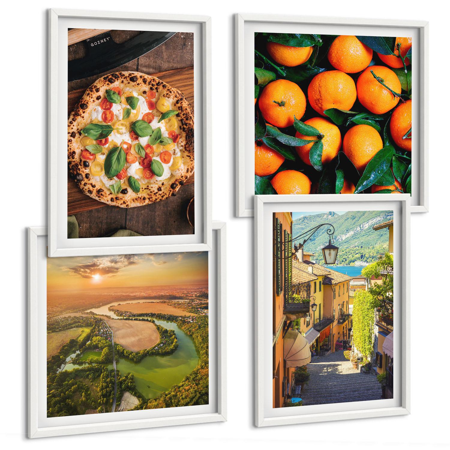 BILDER SET 4er Set - 50x50 cm & 40x60 cm Weißer Rahmen - Italienische Flüsse, Hügel, Straße - Weiß, Kunststoff (50/50cm) - TULUP