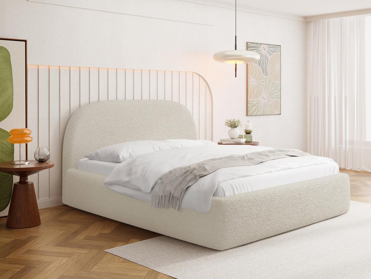 POLSTERBETT Puro mit Bettkasten, Creme Boucle 120 x 200 cm – mit Metall-Lattenrost - Birkefarben/Creme, Holzwerkstoff/Kunststoff (120/200cm) - WFL GROUP