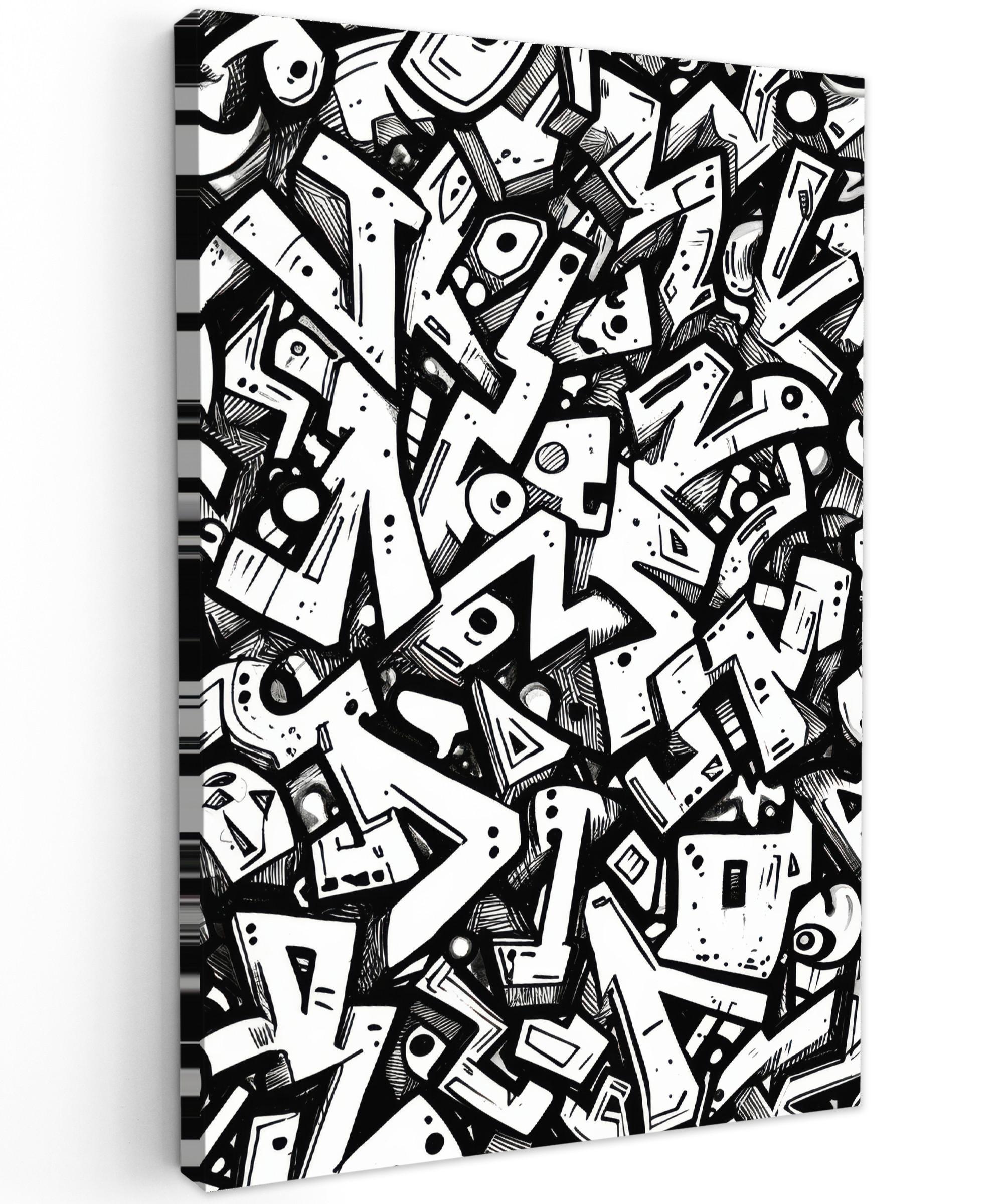 LEINWANDBILD Formen - Buchstaben - Graffiti - Schwarz Wanddeko Schlafzimmer 60x90 cm - Schwarz, Textil (60/90cm) - MuchoWow