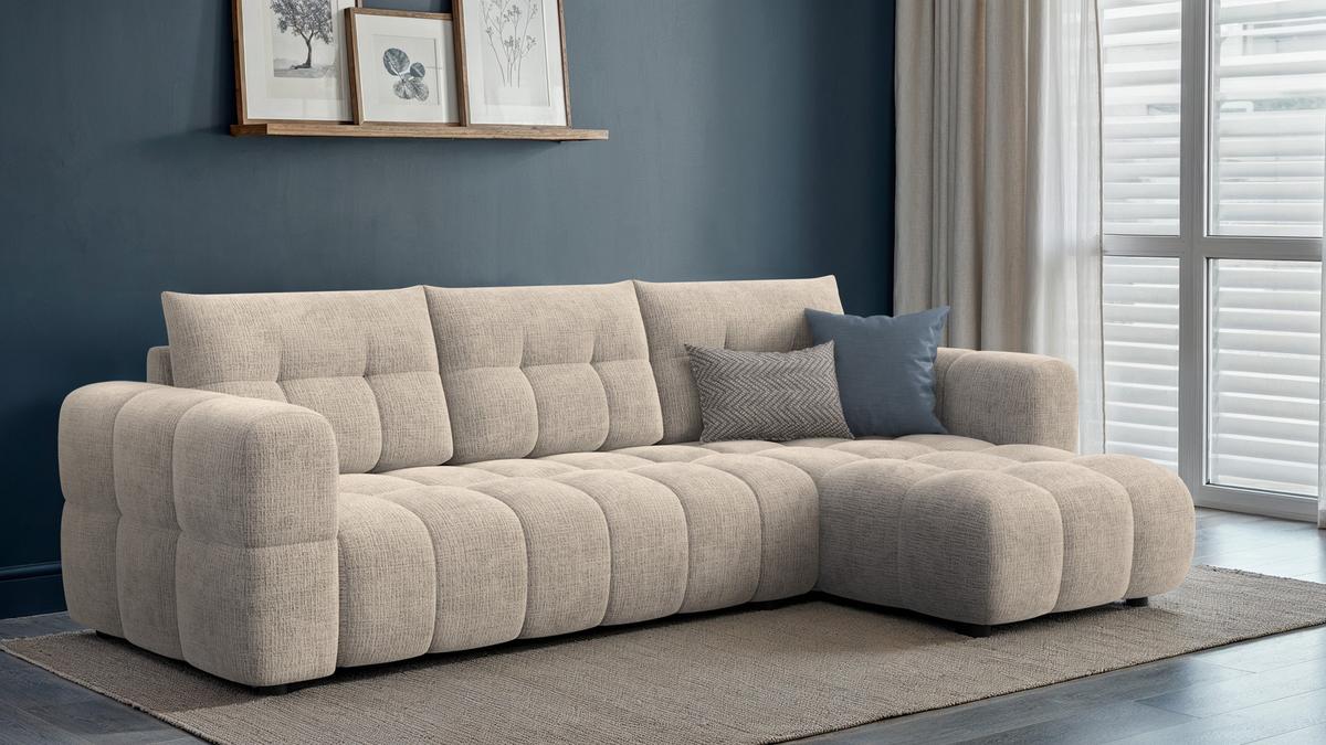 ECKSOFA CLOUDI 4-Sitzer rechts, beige - Beige/Schwarz, Holz/Textil (294/160cm) - Wozimo