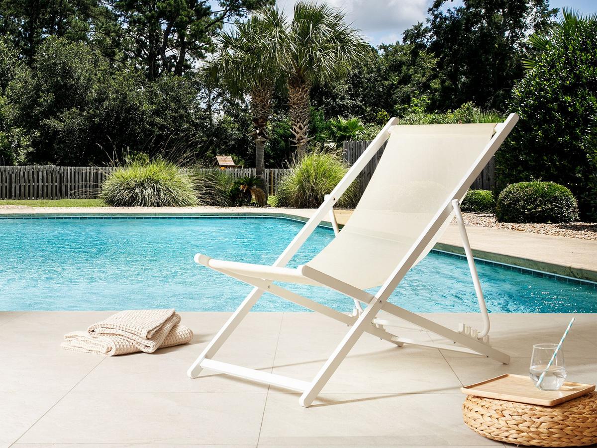 GARTENSTUHL Beige Locri II - Beige/Weiß, Metall (60/79/95cm) - Beliani