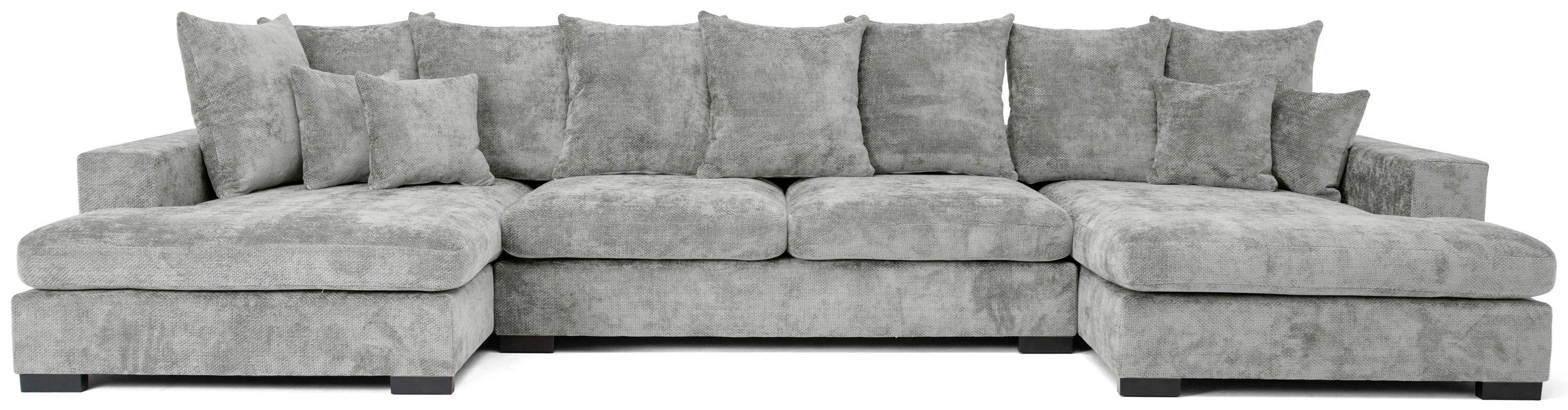 WOHNLANDSCHAFT Dahlia mit Schlaffunktion und Bettkasten in U-Form - Hellgrau Chenille 373/92/155 cm - Hellgrau/Schwarz, Kunststoff/Textil (373/92/155cm) - WFL GROUP