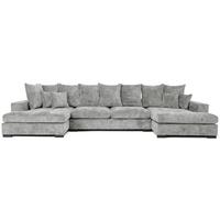WOHNLANDSCHAFT Dahlia mit Schlaffunktion und Bettkasten in U-Form - Hellgrau Chenille 373/92/155 cm - Hellgrau/Schwarz, Kunststoff/Textil (373/92/155cm) - WFL GROUP
