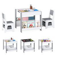 KINDERTISCH mit Stuhl hellgrau(3-tlg) - Hellgrau, Holzwerkstoff (62/56.5/62cm) - COSTWAY