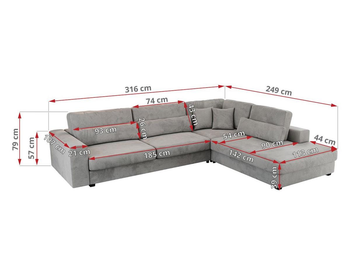 ECKSOFA Savona Hellgrau Velvet - links - Hellgrau/Schwarz, Kunststoff/Textil (316/249cm) - MKS