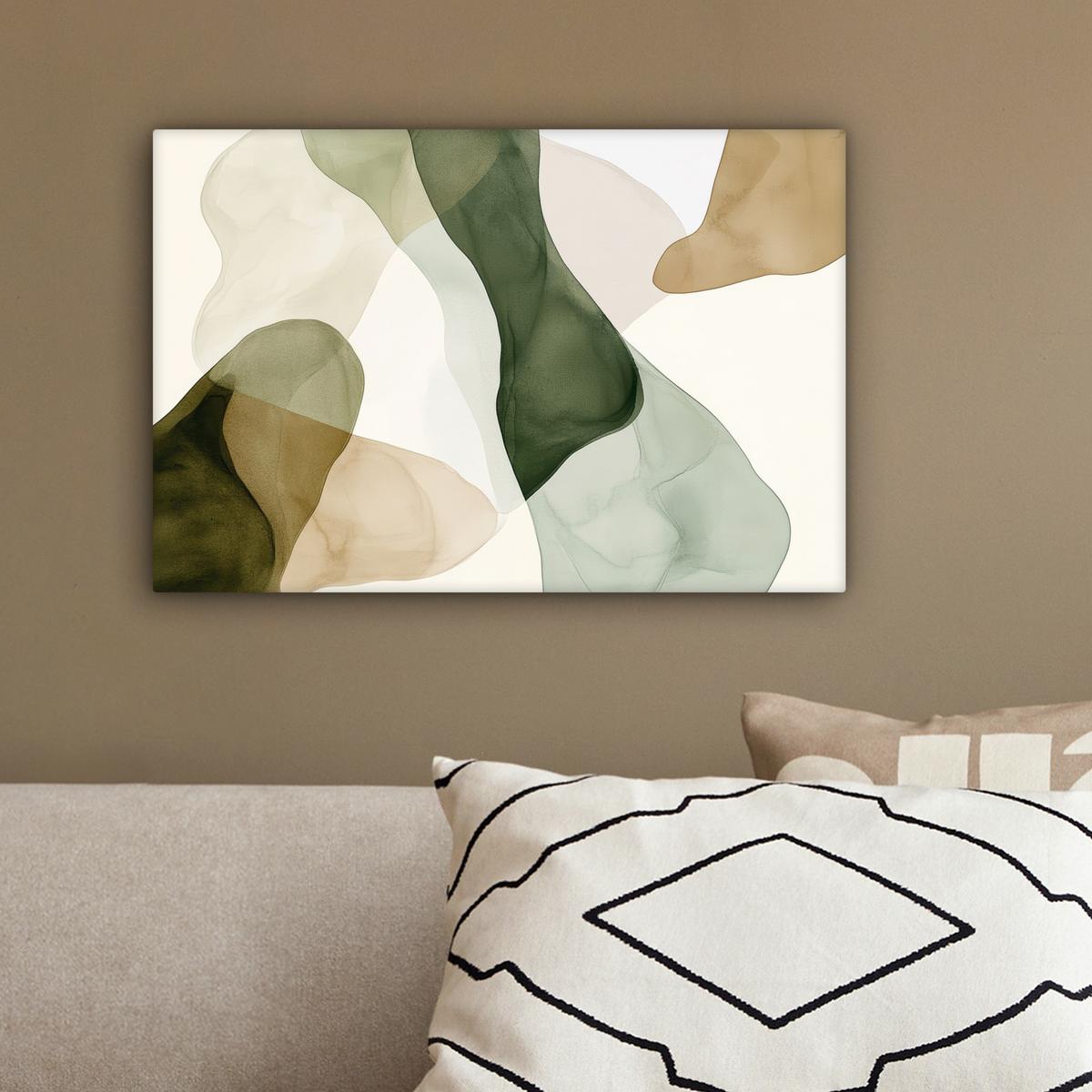 LEINWANDBILD Japandi - Abstrakt - Grün Deko Schlafzimmer 30x20 cm - Salbeigrün, Textil (30/20cm) - MuchoWow