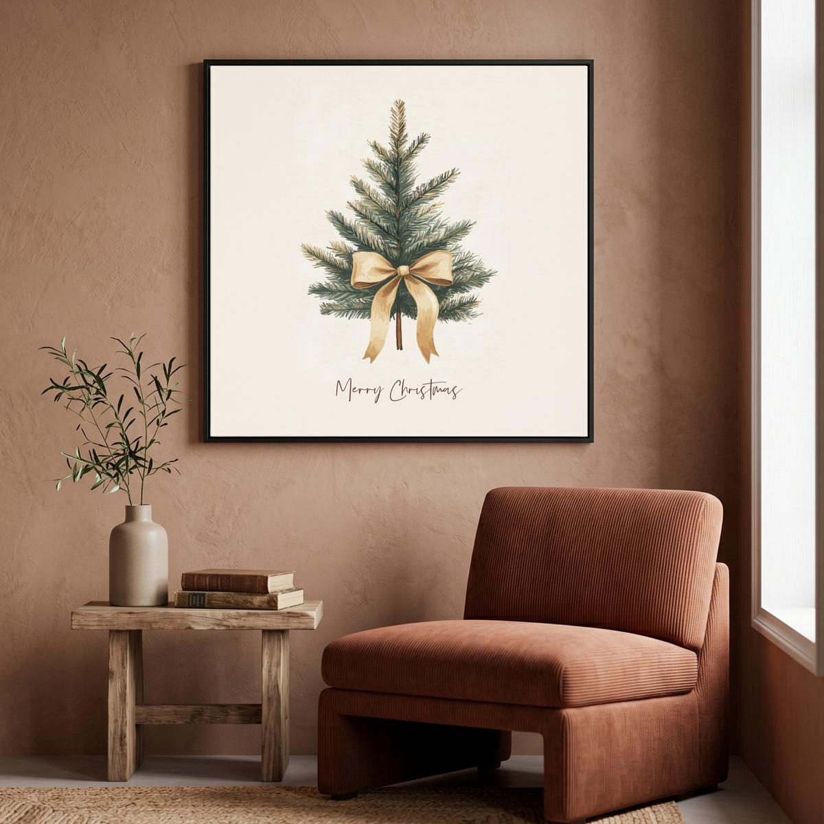 LEINWAND Bilder mit Rahmen - Weihnachtsbaum - Weihnachten - Frohe Weihnachten - Beige - 90x90 - Sandfarben, Textil (90/90cm) - MuchoWow