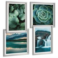 BILDER SET 4er Set - 50x50 cm & 40x60 cm Silberner Rahmen - Nahaufnahmen von Blättern sukkulenter Pflanzen - Silberfarben, Kunststoff (50/50cm) - TULUP
