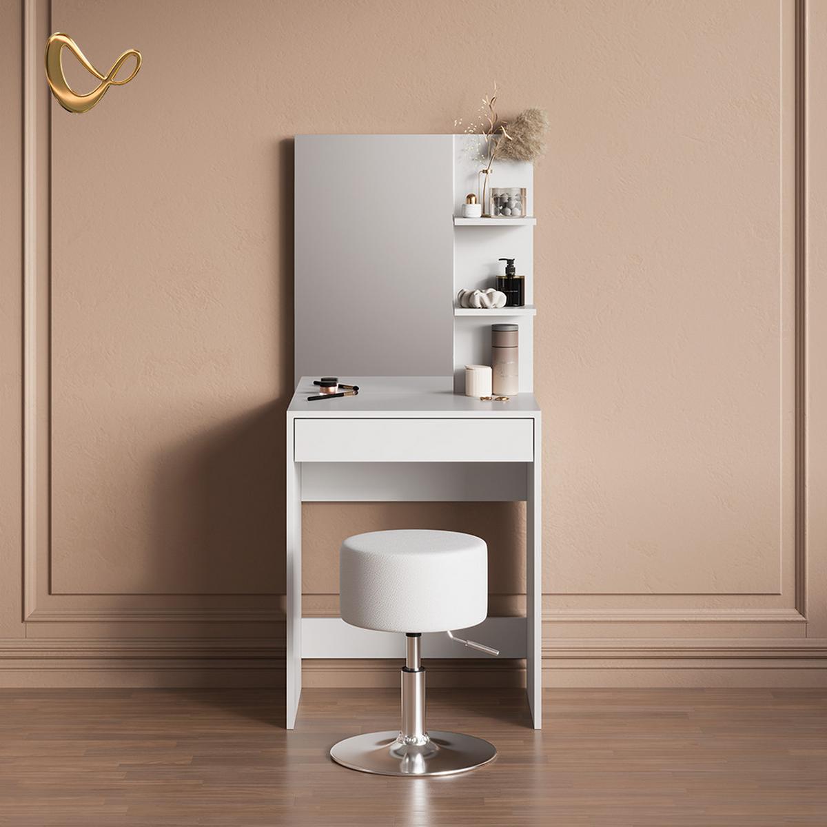 SCHMINKTISCH Nola Weiß 60 cm mit Hocker - Weiß, Holzwerkstoff (60/140/40cm) - Livinity®