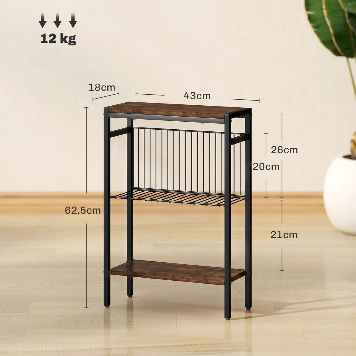 BEISTELLTISCH Spanplatte Metall Rustikales-Braun - Schwarz/Braun, Holzwerkstoff/Kunststoff (43/18/62.5cm) - HOMCOM