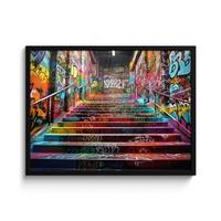 POSTER MIT RAHMENGERAHMTES BILD Treppe - Graffiti - Farben - Kunst 80x60 cm - Multicolor, Papier (80/60cm) - MuchoWow